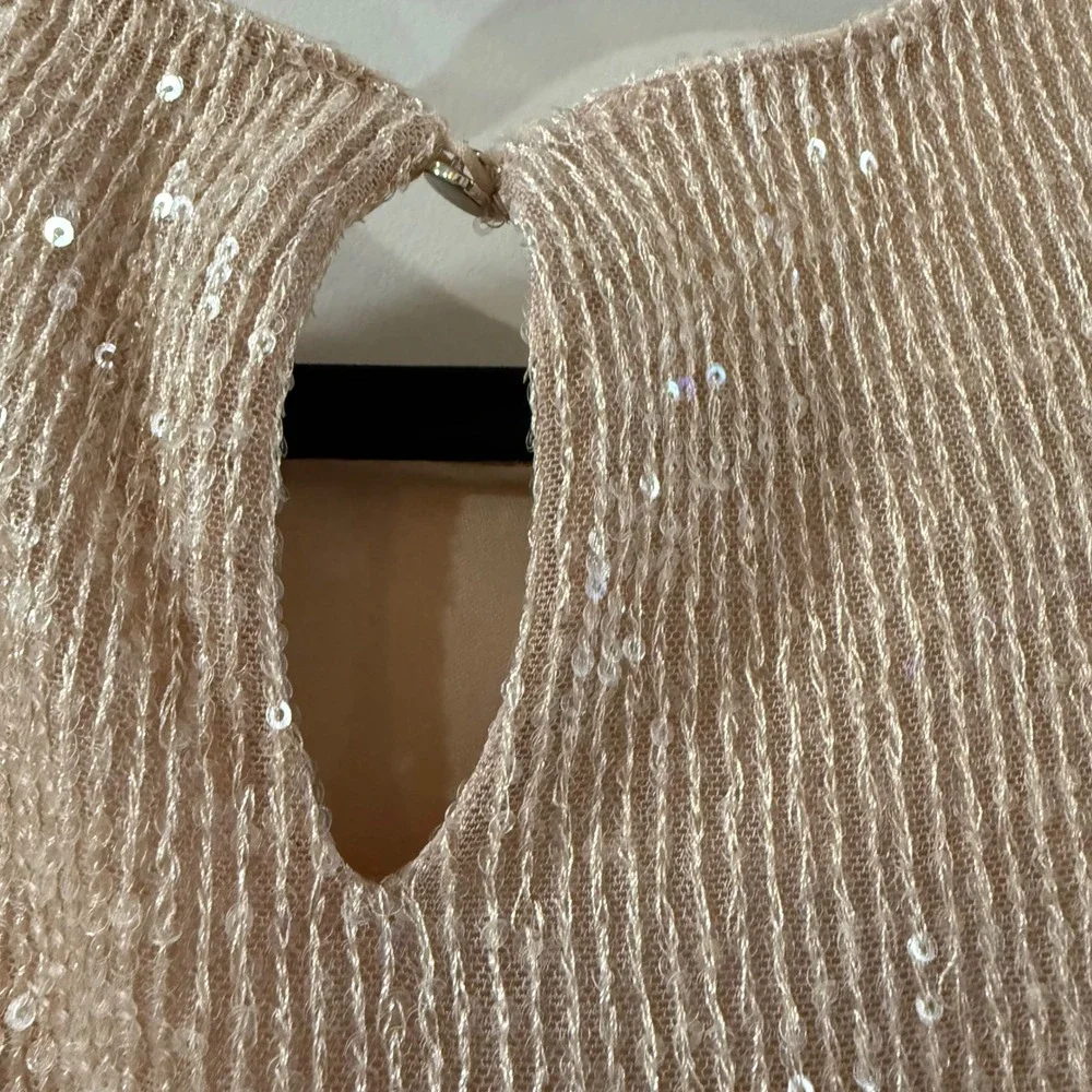 Cable & Gauge Sequin Glam Coquette Party Top‎ Champagne Sheer Romantic M